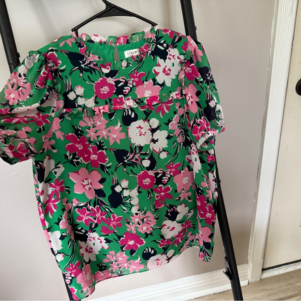 J. Crew Green and Pink Floral Top